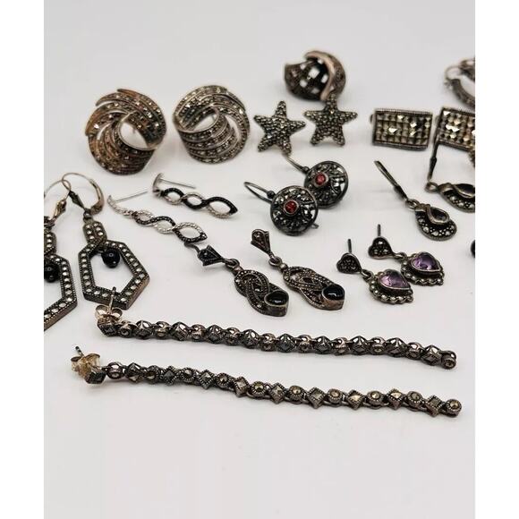 Lot Of Sterling Silver 925 Earrings For Craft Jewelry Making ASIS Marcasite Vntg - Picture 9 of 9